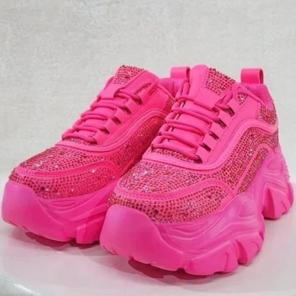 * Berness Hot Pink Rhinestone Platform Sneakers - Picture 6 of 6